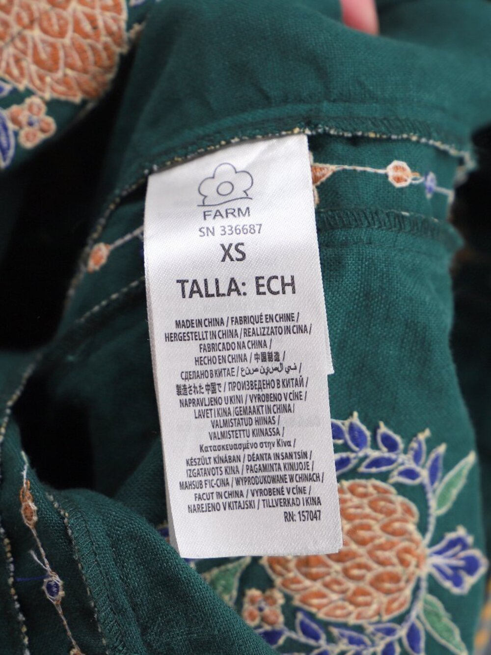 FARM RIO Linen Green Pineapple Embroidered Tunic Maxi Dress Size XS - Picture 9 of 11
